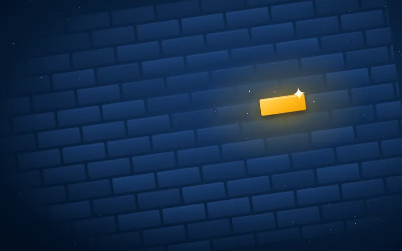 A dark wall of identical bricks with one glowing amber brick standing out